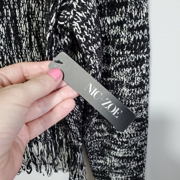 NWT NIC + ZOE Fringe Knit Jacket Blazer Toggle Closure White Black Women's Large - Picture 10 of 14